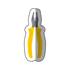 sticker metallic plier icon tool with yellow handle vector illustration