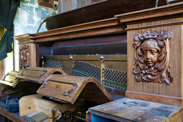 Abandoned and destroyed piano