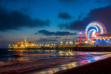 Night Los Angeles, Ferris Wheel in Santa Monica. California
