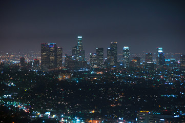Obraz premium Night view of downtown Los Angeles, California United States