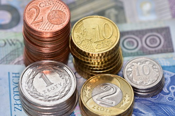 coins EUR and PLN currency