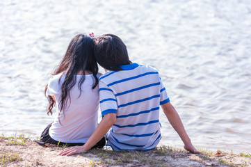 Sweet Cute Couple Relaxing in Park