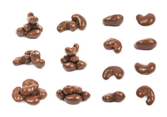 Chocolate coated cashew nuts isolated