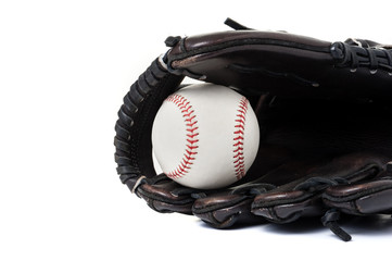 baseball glove over white