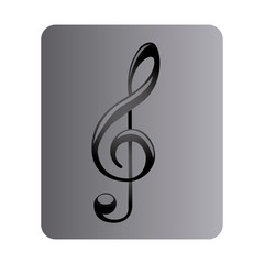 gray square button with sign music treble clef vector illustration