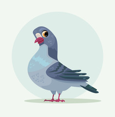 Cute urban gray blue dove character. Vector flat cartoon illustration
