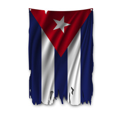 Torn by the wind national flag of Cuba. Ragged. The wavy fabric on white background. Realistic vector illustration.