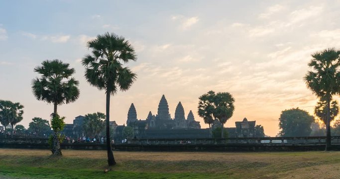 Timelapse Angkor Wat and sunrise in siem reap cambodia