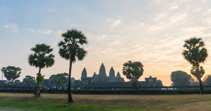Timelapse Angkor Wat and sunrise in siem reap cambodia