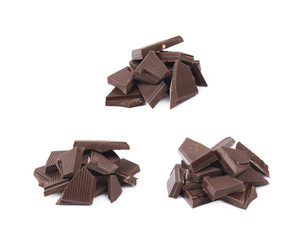 Pile of chocolate bar pieces isolated