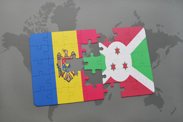 puzzle with the national flag of moldova and burundi on a world map