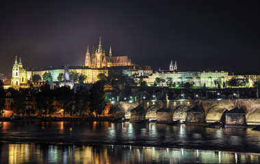 View of the night city of Prague, Czech Republic