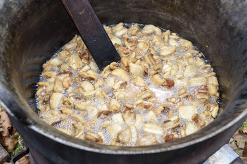 Pork rind melted in the cauldron