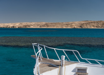 View at clear sea with blue water from a yacht