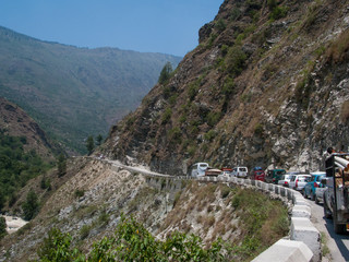 Traffic jam in the Himalayas. The road to Shimla. India.