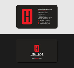 black business cards with the red letter H, stationery