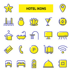 Hotel services icons set. Vector flat line illustrations.