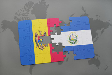 puzzle with the national flag of moldova and el salvador on a world map