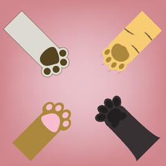 abstract 4 type of cat paws on pink vintage background