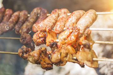Brazilian barbecue. Churrasco Gaucho. Churrasco Uruguay. Grilled meat. meat skewer