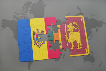 puzzle with the national flag of moldova and sri lanka on a world map