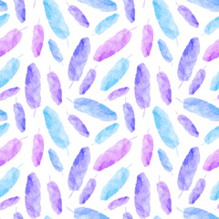 Watercolor seamless pattern with flamingo feathers