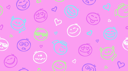 funny hand drawn smiles seamless pattern, emoji background