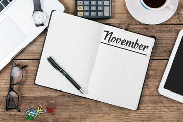 November on note book at office desktop