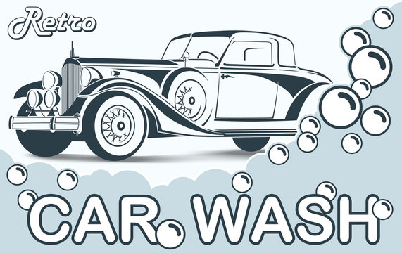 Retro Car wash. Abstract Lines Logo. Vector illustration