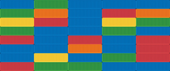 Vector of colorful cargo shipping containers with striped line for freight transport and global logistics.