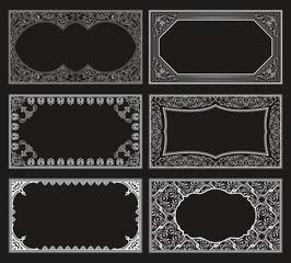 Vintage set retro cards. Template greeting card wedding invitation. Line calligraphic frames
