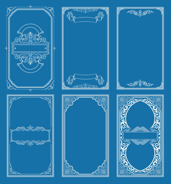 Vintage set retro cards. Template greeting card wedding invitation. Line calligraphic frames