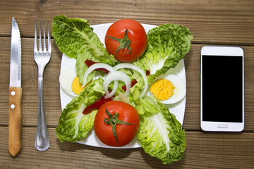 salad and mobile phone