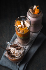 Vegetable and yogurt smoothie on a rustic stand diagonal