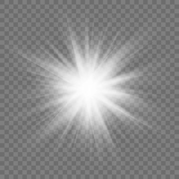 Glowing light sparkle star on transparent background. Vector.