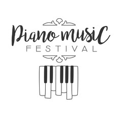 Piano Live Music Concert Festival Black And White Poster With Calligraphic Text And Keyboard