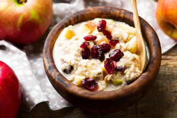 overnight oats with apples cranberrie and cinnamon