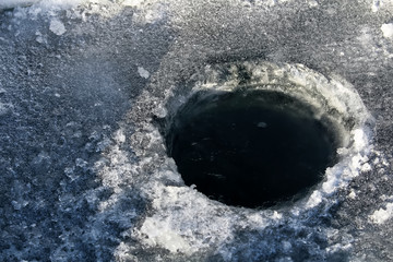 Ice Fishing Hole with Black Water