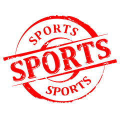 Scratched red round seal with the inscription - sports - vector svg