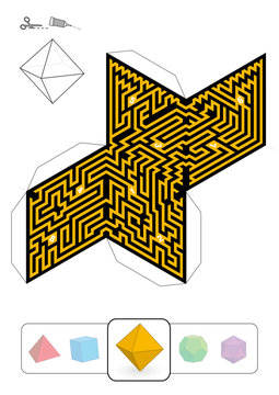 OCTAHEDRON MAZE - template of one of five platonic solid labyrinths - Print on heavy paper, cut it out, make a 3d model and find the right way from 1 to 8.