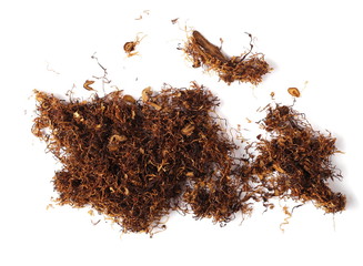 Dark tobacco isolated on white background, bright Virginia with dark rich Kentucky