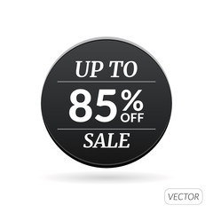 Big sale poster, banner. Black color big sale, clearance. 85% off. Vector illustration on isolated background. Market template design.