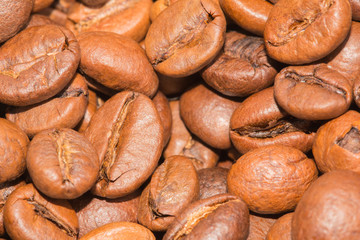 Beans roasted coffee closeup