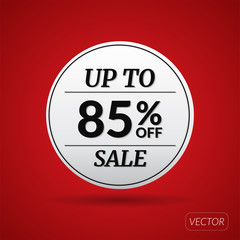 Big sale poster, banner. Red color big sale, clearance. 85% off. Vector illustration on isolated background. Market template design.