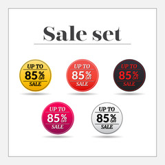 Sale set 85% off sticker, banner, Emblem sale isolated on white background. Big sale, special offer, discounts. Vector illustration.