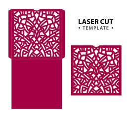 Laser cut vector envelope card temlate with abstract ornament. C