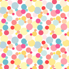 Seamless abstract pattern of association circles in yellow, pink, red, blue colors on a white background