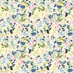 Seamless pattern with abstract elements of plants, flowers, leaves, mosaic, kaleidoscope.