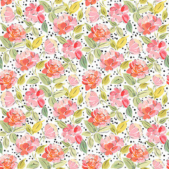 Seamless pattern with flowers peonies, roses and foliage.