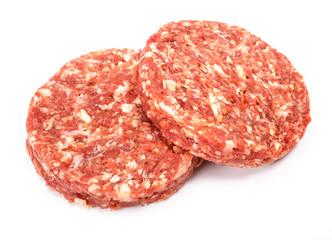 Raw beef hamburger meat on white background